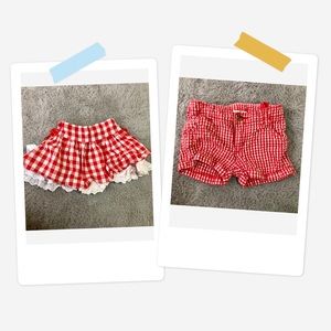 RED AND WHITE CHECKERED SHORTS AND SKIRT TODDLER GIRL SIZE 2-3T BOW ACCENT ZIP